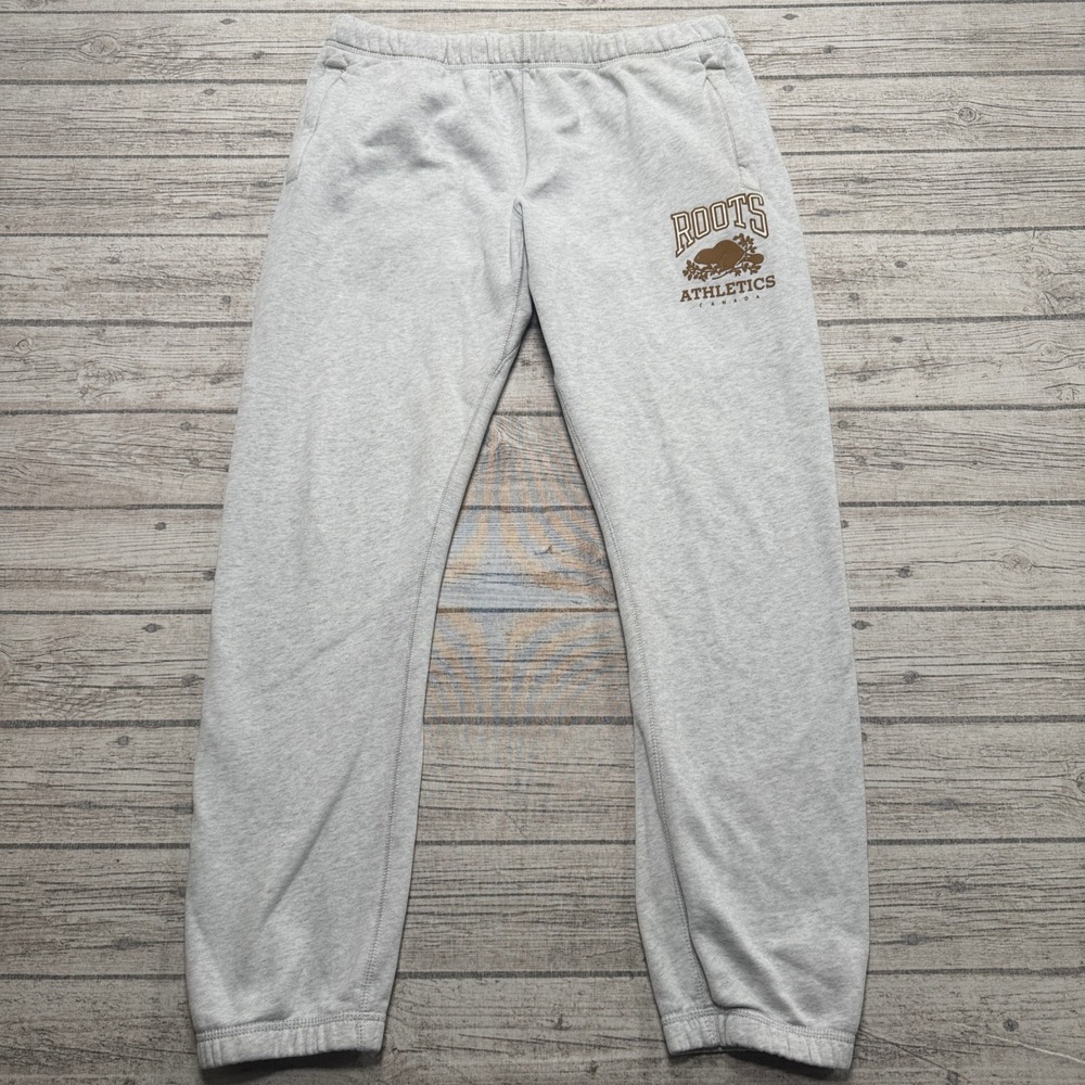 Roots Sweatpants Men's Large Gray Fleece Lined Athletic Training Gym Lounge Cozy